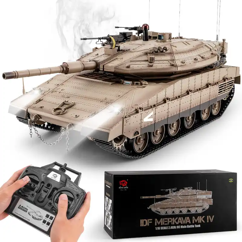 BESTYMXY RC Tank HengLong IDF MERKAVA MKIV, 1 16 Merkava Main Battle Tank MK4 Model, 2.4ghz Remote Control Vehicles Tanks with Sound & Light for Ages 14+