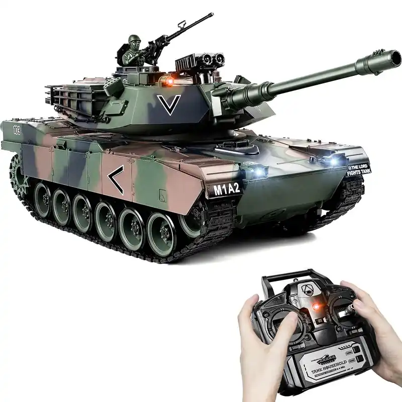 Supdex 1 18 RC Tank, 2.4Ghz M1A2 Remote Control Tank Model Toys, 15 Channel Battle Army Toy with Smoke, Light, Sound, Volume Switch, Military Toy for Adult and Kid that Shoots BBS