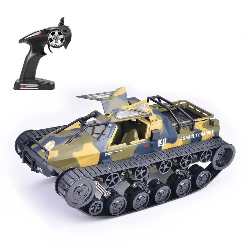 GoolRC RC Tank Car, 1/12 Scale 2.4GHz Remote Control Tank, 360?Rotating Off-Road RC Crawler Military Vehicle with Rechargeable Battery Gifts for Adults (Green)