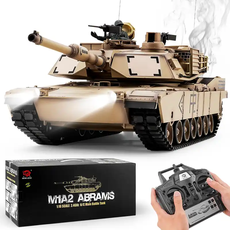 BESTYMXY RC Tanks US M1A2 Abrams Army Tank, HengLong 1 16 2.4ghz Remote Control Tank Vehicles with Sound & Light for Ages 14+