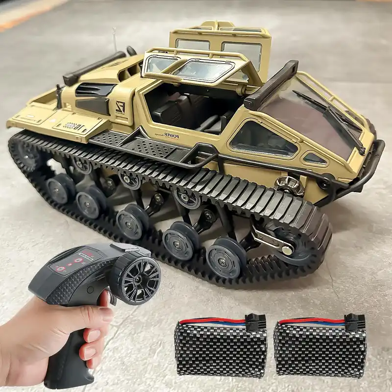 toylefun RC Military Tank Armored Fighting Car with LED Lights, 2.4G Remote Control, 1 16 Scale All-Terrain Vehicle, Dual Motor Drive, Door Open (【Yellow】 Full Proportional RC Tank with 2 Batteries)