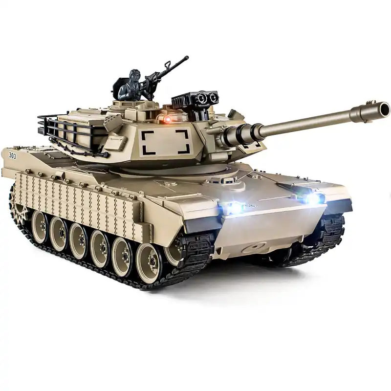 Supdex 1/18 M1A2 Abrams RC Tank, 2.4G Remote Control Tank That Shoot BBS with Smoke, Sound and Lights, 165ft Remote Control Army Model Toy, Military All-Terrain Vehicle for Kids & Adults