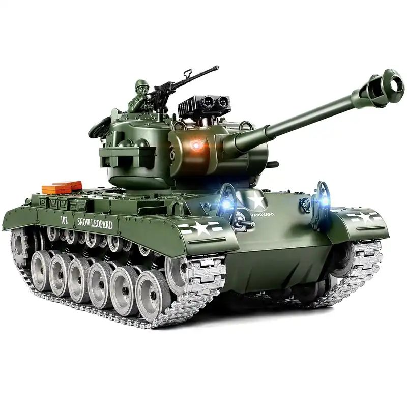 Supdex 1 18 RC Tank That Shoot BBS, 2.4G Metal US M26 Pershing Remote Control Model Toys, Army Tank Toy with Smoke, Lights, Sound and Recoil,Military RC Vehicle for Adults and Kids 6+Year Old