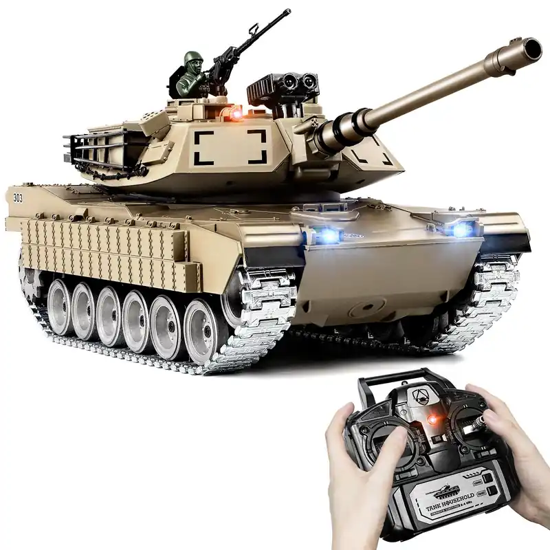 Supdex 1 18 RC Tank That Shoot BBS, 2.4G Metal M1A2 Abrams Remote Control Tank Model Toys, Army Toy with Smoke, Lights, Sound and Recoil,Military RC Vehicle for Adults and Kids 6+ Year Old