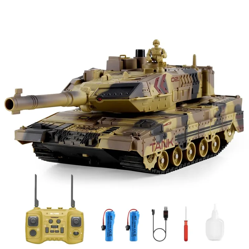 Yoyoom RC Tank That Shoots, 2.4GHz Military Vehicles Model with 360°Rotating Turret, Auto Demo, Sound & Smoke & Light, Remote Control Army Tank for Teen Adult