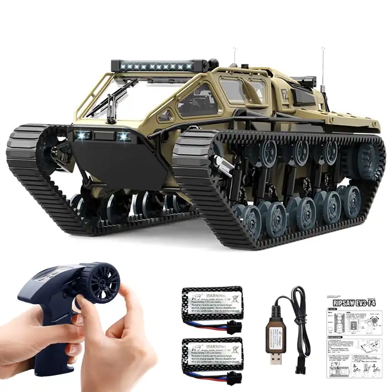 Mostop RC Tank Car, 1 16 Scale 2.4Ghz Remote Control Crawler High Speed Tank, Off-Road RC Tracked Vehicles 360°Rotating Drifting Car with 2 Batteries, Military Truck for Kids Adults