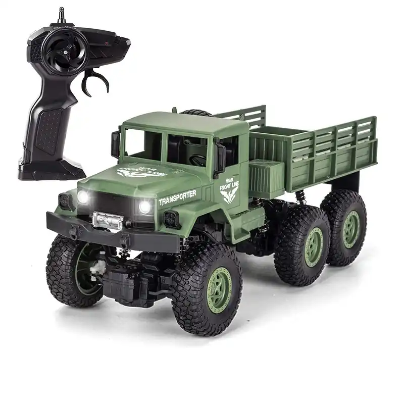 XINGRUI 1 18 RC Military Truck, 50 Min Playtime Remote Control Car, 2.4Ghz 4WD Off-Road Vehicle, All Terrain Toy with LED Lights, Gift for Boys Girls Ages 6+
