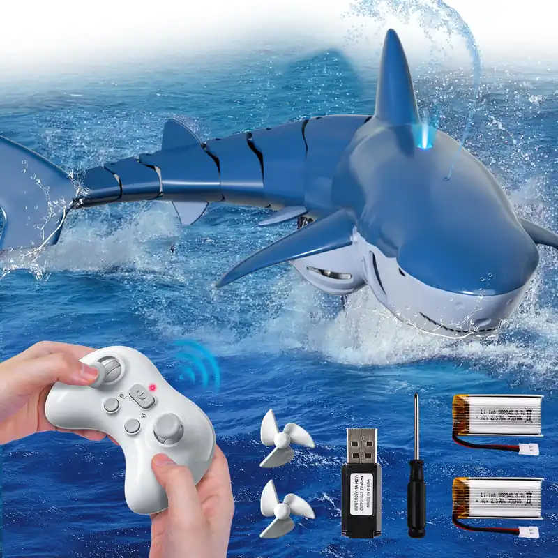 Remote Control Shark Toys for Boys Kids, 1 18 Scale High Simulation Shark for Pool, 2.4Ghz Electric RC Fish Boat Toys with Light & Spray, Toy Sharks Gifts for 6 7 8 9 Year olds Kid Boys Girls