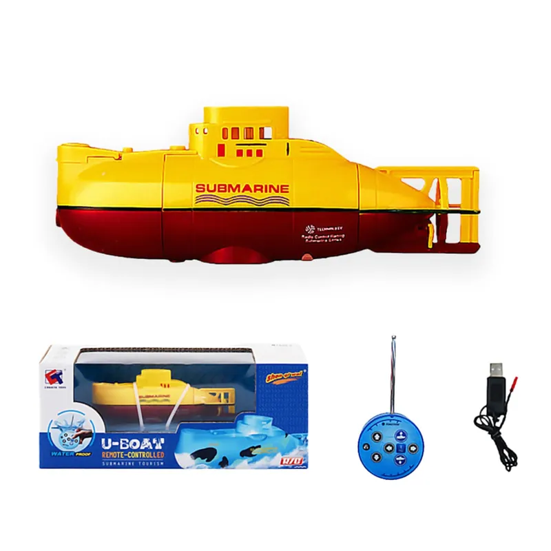 Tsiodot Mini RC Submarine Waterproof Remote Control Boat Underwater Diving Fish Tank Toy for Kids Birthday Gift(Yellow)
