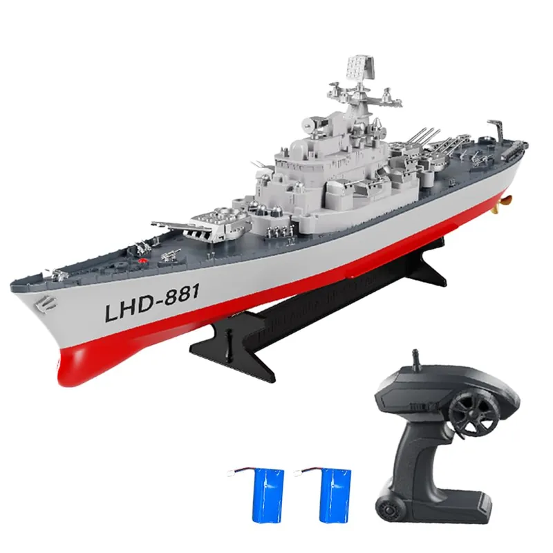 GoolRC Remote Control Warship RC Military Battleship, 1 390 Scale Remote Control Boat for Lakes and Rivers, 2.4GHz RC Armed Cruiser Boat Model with Low Battery Alarm and 2 Batteries for Adults