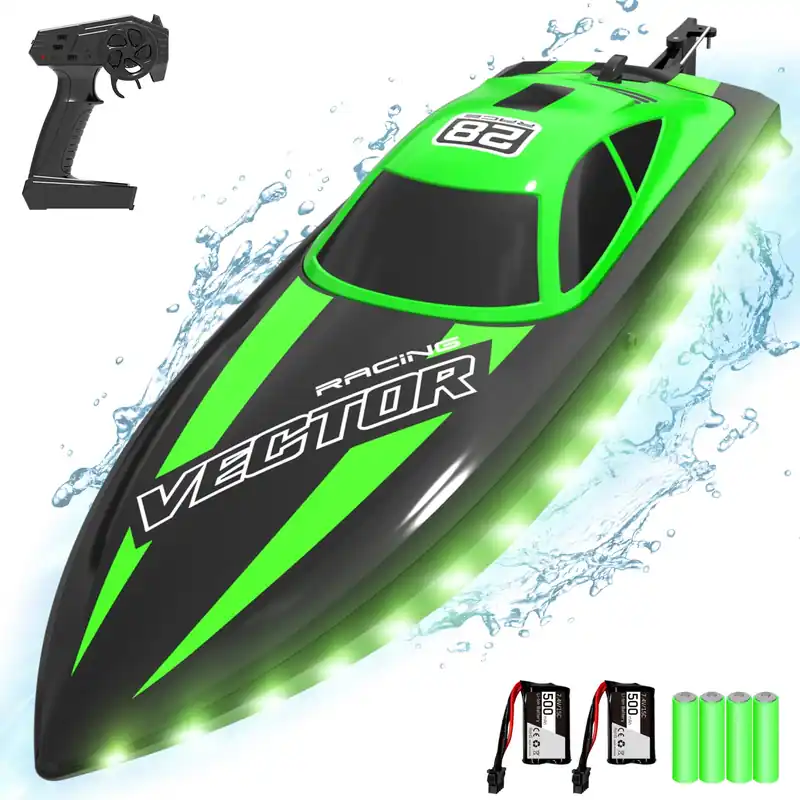 VOLANTEXRC RC Boat 20MPH Fast Remote Control Boat for Adults 2.4Ghz Toy Boats for Pools and Lake with 2 Rechargeable Batteries Toys Gifts for Adults with Light, Green