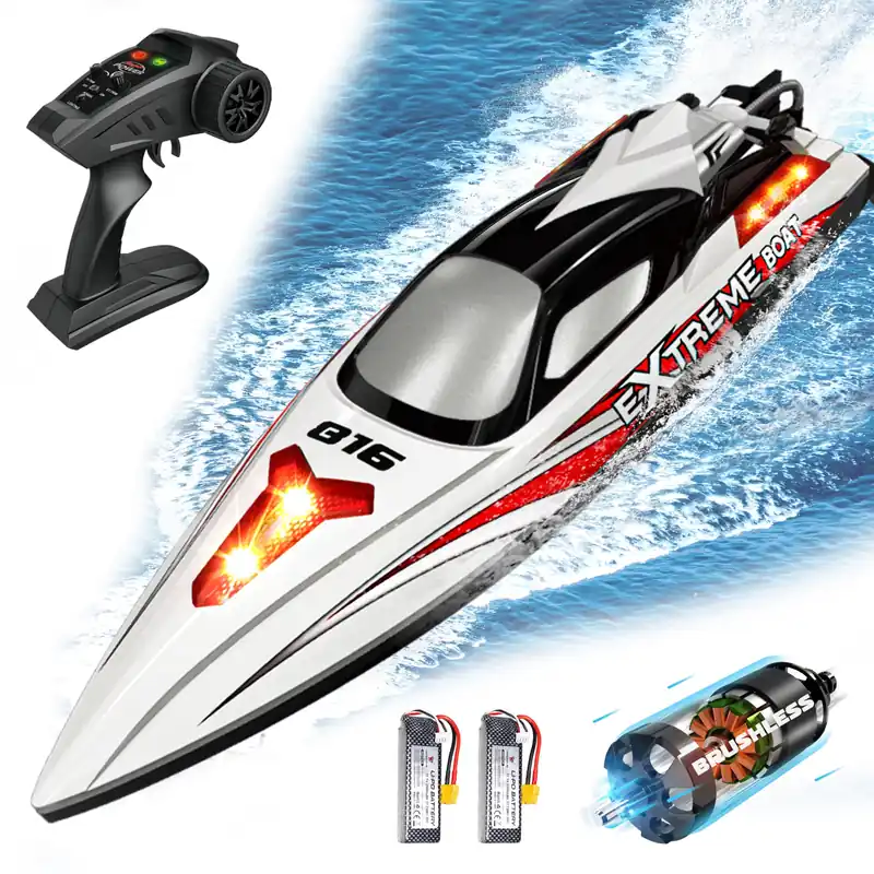 Levhorzn 34+MPH Brushless RC Boat for Adults & Kids with 2 Rechargable Batteries- Large 19” Remote Control Boat Toy, HJ816 Rc Speed Boats for Lakes & Rivers (Grey)
