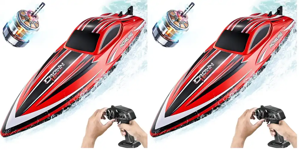 BEZGAR RC Boat, 16 inch Big Brushless Remote Control Boat for Adults and Kids, 55 KPH Large Fast RC Speed Boats with 2000mAh Battery, Ideal Waterproof Toy Boats for Lakes - HJ818PRO Red (Pack of 2)