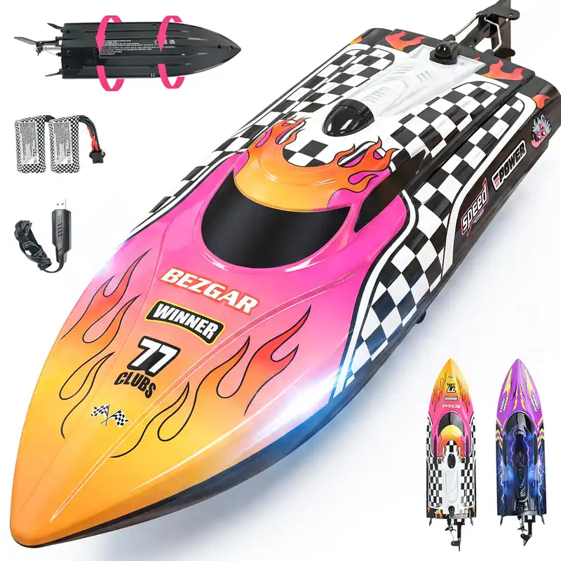 BEZGAR RC Boat, 12 inch Remote Control Boat for Kids and Adults, 25 KPH Fast RC Speed Boats with 2 Batteries, Ideal Waterproof Toy for Pool & Lake - TX136
