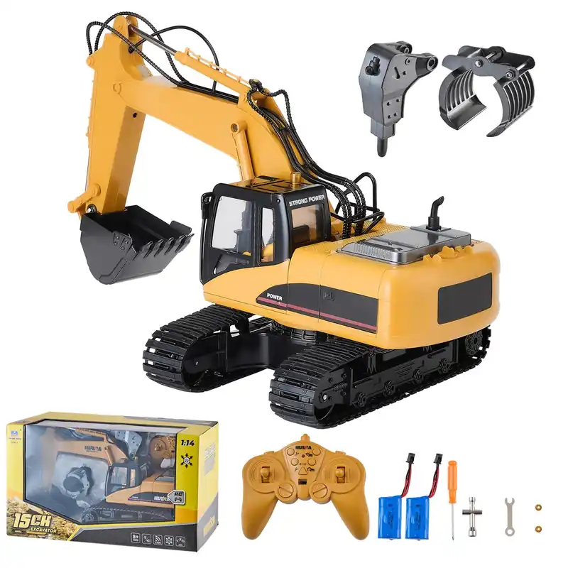 VEVOR Remote Control Excavator Toy 15 Channel 3 in 1 Remote Control Digger with Metal Shovel 1 14 Scale RC Excavator with Light & Sound Full Functional Construction Vehicles for Kids 2 Batteries