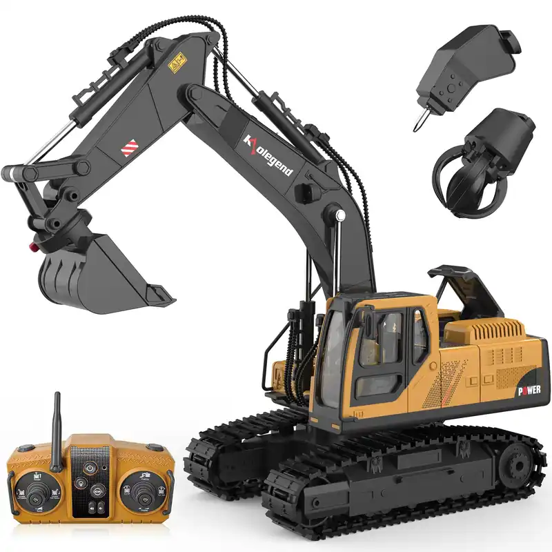kolegend 3 in 1 Remote Control Excavator Toy 14 Channel RC Excavator Toy for Boys 3-12 with Bucket/Claw/Drill 2.4GHz Full Functional Construction Vehicles Toys Gift for 6 7 8 9 10 Years Old Kids Boys