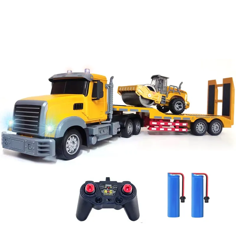 Remote Control Semi Truck Toy For Kids - 1 24 RC Semi-trailer Engineering Tractor With Sound And Lights, Trailer Truck Toy With Inertia Roller, Construction Vehicles For Boys & Girls 3-8 Years Old
