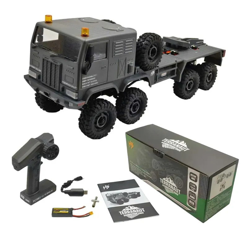 HOBBYPLUS Helidirect 1/18 RC Crawler CR18P Terranaut 8x8 RC Truck Remote Control Car w Full-Lock 8WD RTR Active All-Wheel Steering, 2-Speed Transmission, Recovery Winch, LED Lights (Gray)