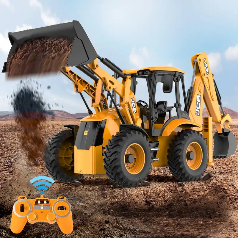 DOUBL E JCB 1 20 Scale RC Excavator & Loader – Dual-Function Construction Model with Rotating Arm, Realistic Sound & Light Ideal