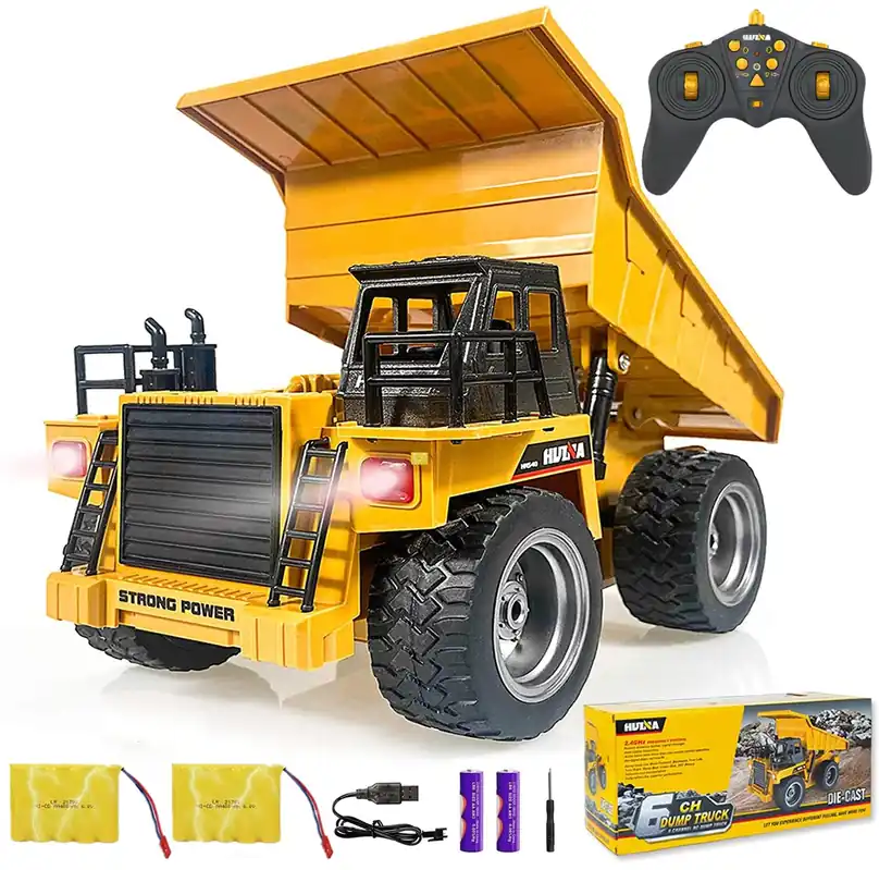 kkny Remote Control Construction Dump Truck Toy 2.4G RC 6 Channel Bulldozer 4 Wheel Driver Mine Construction Alloy Metal Vehicle Truck 1 18 with 2 Rechargeable Batteries for Boys Birthday Gift Age 6+