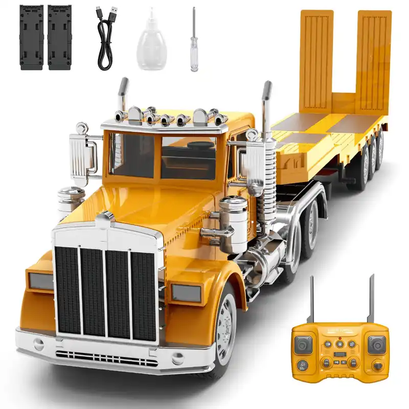 KIDMARKT 39.6" Giant RC Semi-Trailer Truck for Kids 16-Channel Remote Control Transport Truck with Lights & Sounds, Rechargeable Construction Vehicle Toy, Birthday Gifts for Boys Ages 6+(2026 New)
