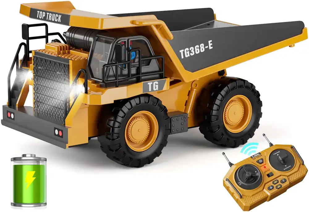 KIDMARKT RC Dump Truck Toy for Kids 9-Channel Metal Construction Vehicle with Working Bed, Lights & Sounds, Rechargeable Remote Control Truck for Boys Ages 3-12, Durable STEM Gift for Birthday 2026