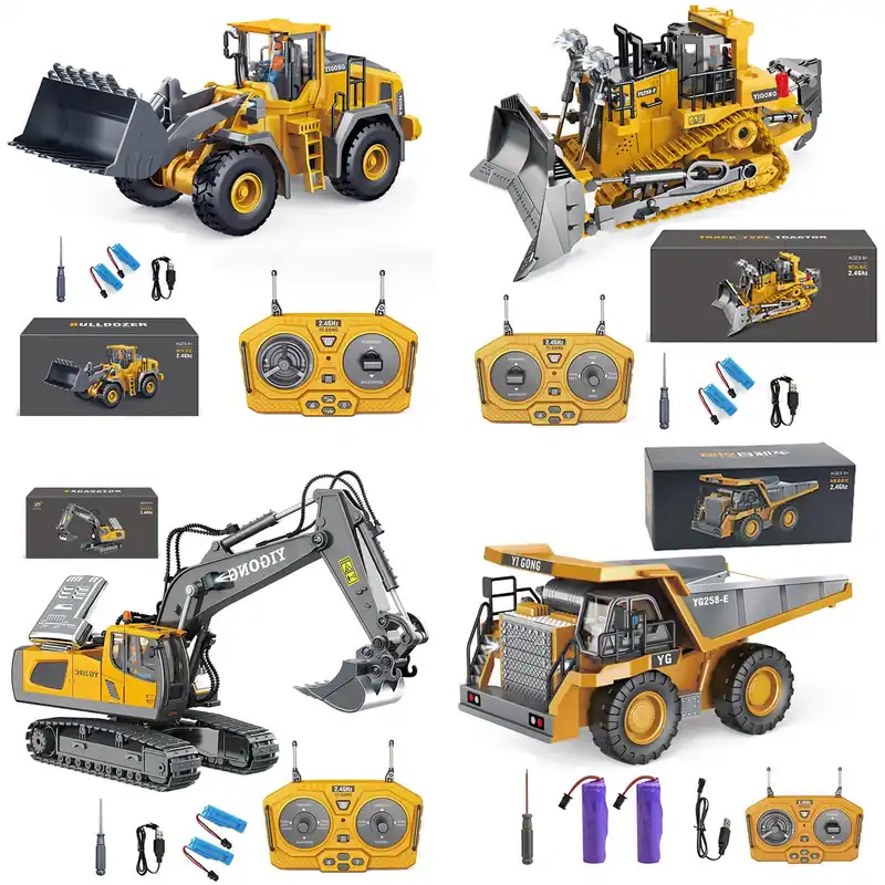 BLQCSLH Excavator Set,rc Dump Truck Command The Site Conquer The Dir,2.4Ghz Remote Control Construction Vehicle Set Children‘s Toys,Alloy Material Simulate True Scale (4-piece Set)