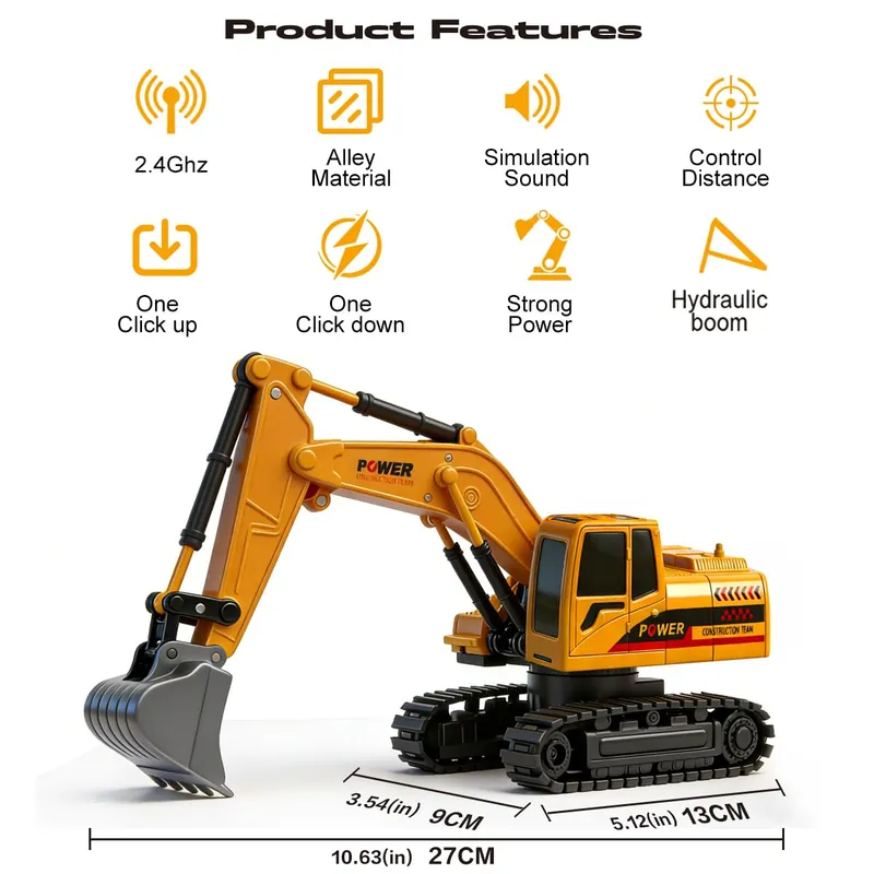 UMURSIM RC Hydraulic Excavator Toy, 6-Channel Remote Control Excavator with Metal Shovel & Lights, 360ยฐ Rotation Mini Excavator, RC Construction Vehicles Digger Toy for Boys 3-8