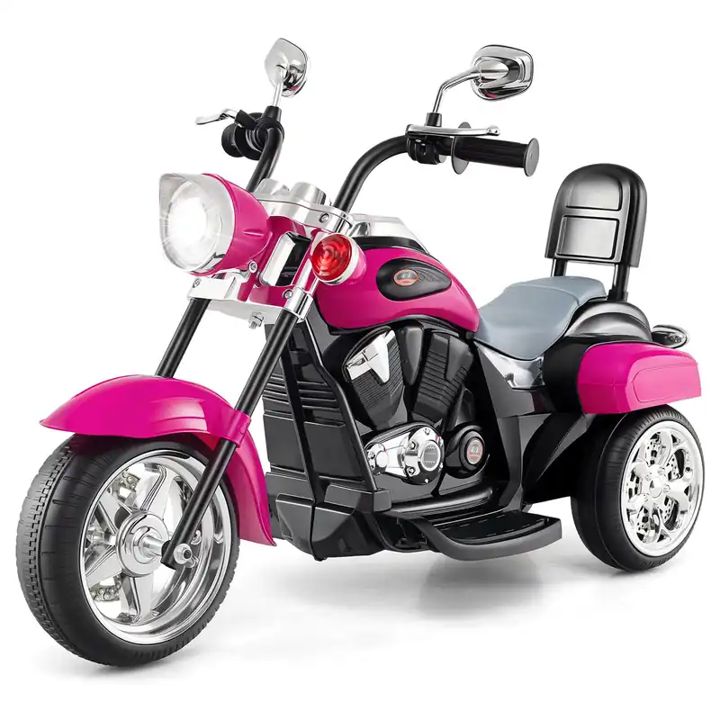 Costzon Kids Motorcycle, 6V Battery Powered Ride on Chopper Motorcycle w/Horn, Headlight, 3-Wheel Stable Ride on Toys, Electric Toddler Motorcycle for Kids, Gift for Boys Girls (Rose Red)