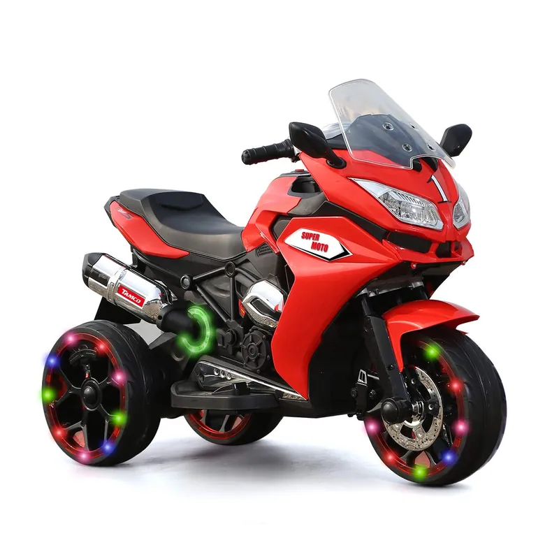 Boys Girls Electric Toy Motorcycle - Rechargeable Battery, Light-up Wheels, Great Gift for Kids (Red + Plastic + 50-99 lbs)