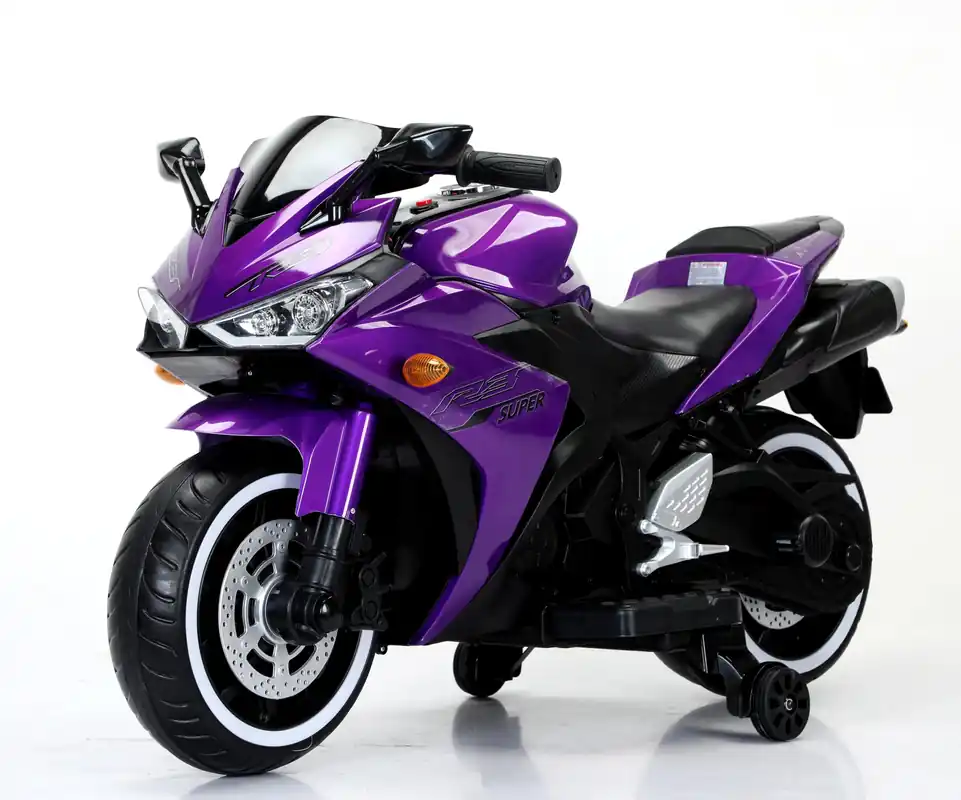 Electric Ride-On Motorcycle for Kids with 12V Motor, Training Wheels, Manual Throttle, Light Up Wheels, Music Player & Headlights - Ages 3-6 (Purple + Plastic + 50-99 pounds)