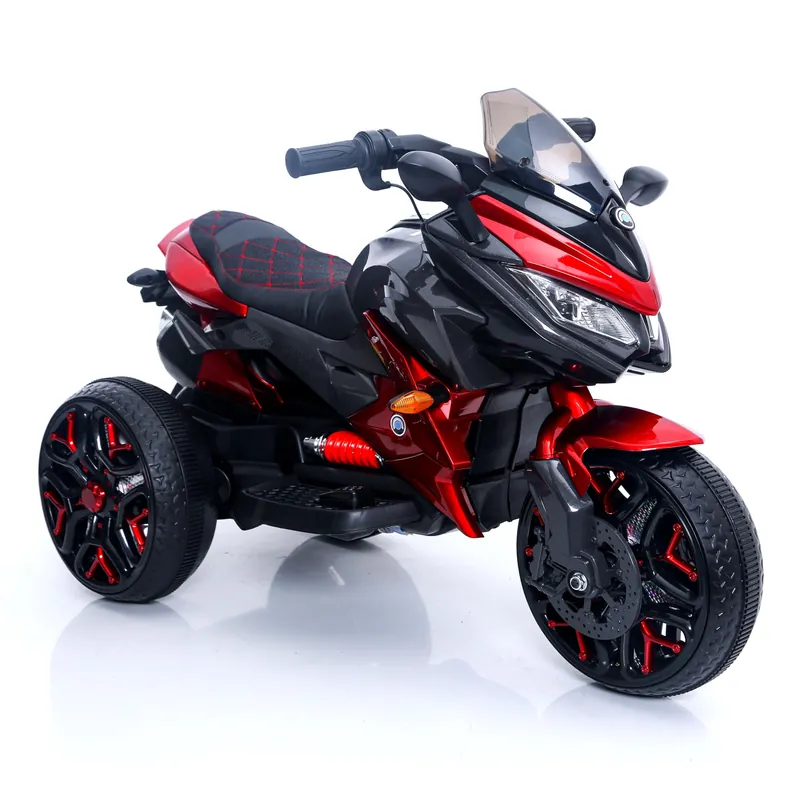 12V Electric Kids Motorcycle for 3-8 Year Old Boys Girls, 3-Wheel Ride-On Toy Motorbike with Lighting Wheels, Music Player (Connect with Phone) and Hand Drive (RED-1)