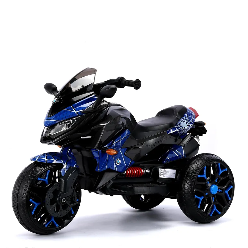 12V Electric Kids Motorcycle for 3-8 Year Old Boys Girls, 3-Wheel Ride-On Toy Motorbike with Lighting Wheels, Music Player (Connect with Phone) and Hand Drive (Blue-2)