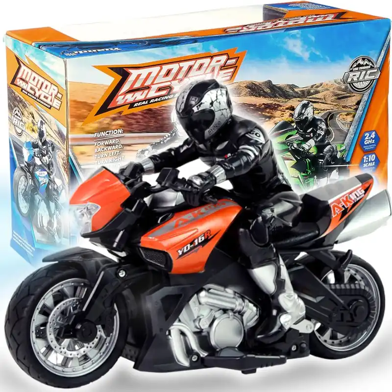 Liberty Imports 2.4G RC Remote Control Stunt Motorcycle with Riding Figure, 1 10 Scale High Speed Cross Country 360 Degree Rotation Drift Shockproof Racing Motorbike (Orange)