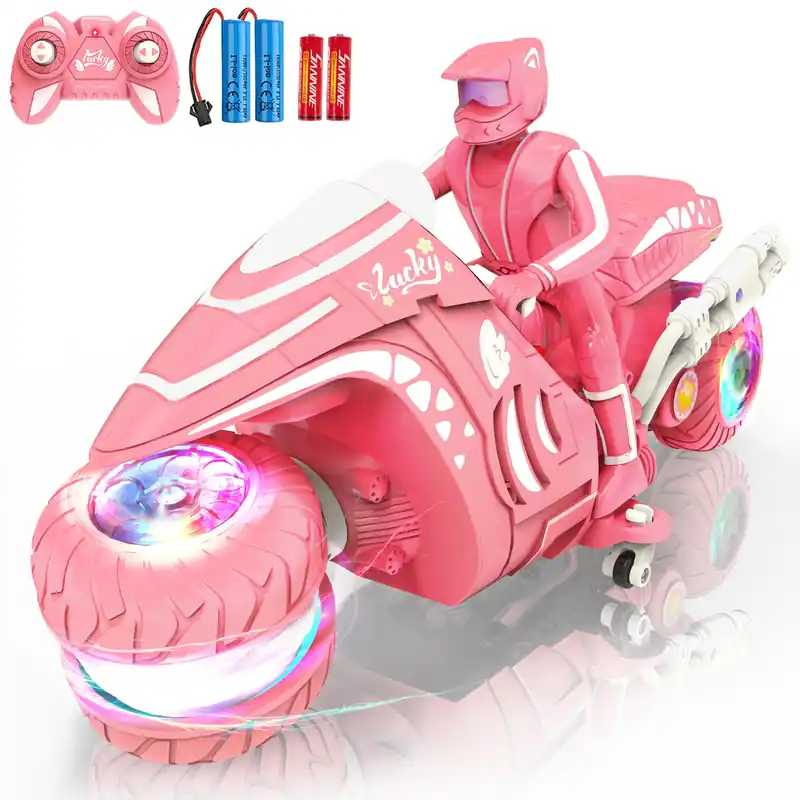 iappadore RC Motorcycle Toy with RGB Wheels Light, 360° Rotation High Speed Remote Control Dirt Bike with Rider, 2.4Ghz Off-Road Kids‘ Play Motorcycles for Girls Boys Age 5-12