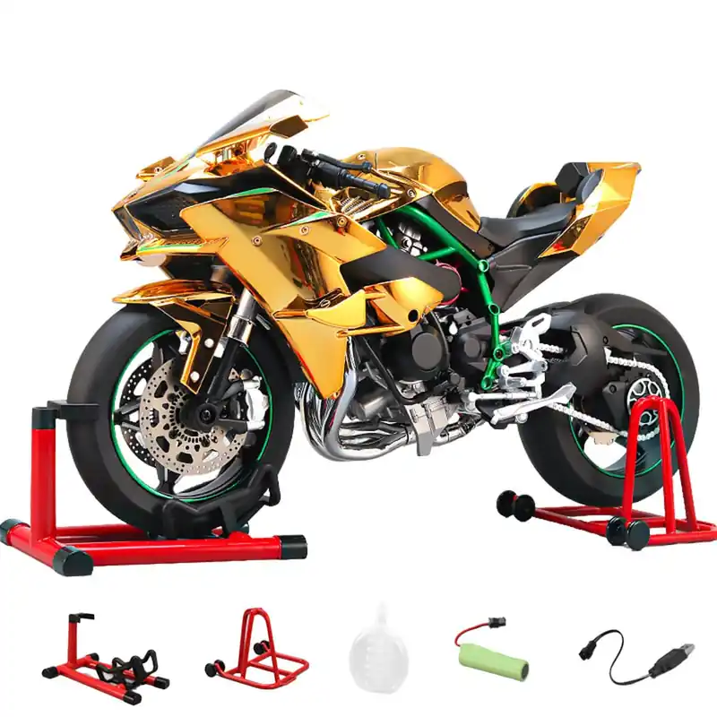 PLAYBUDDY Motorcycle Model for Adult, 1/7 Scale Motorcycle V4 Top Edition with Ignition System & Smoke Spray, for Biker