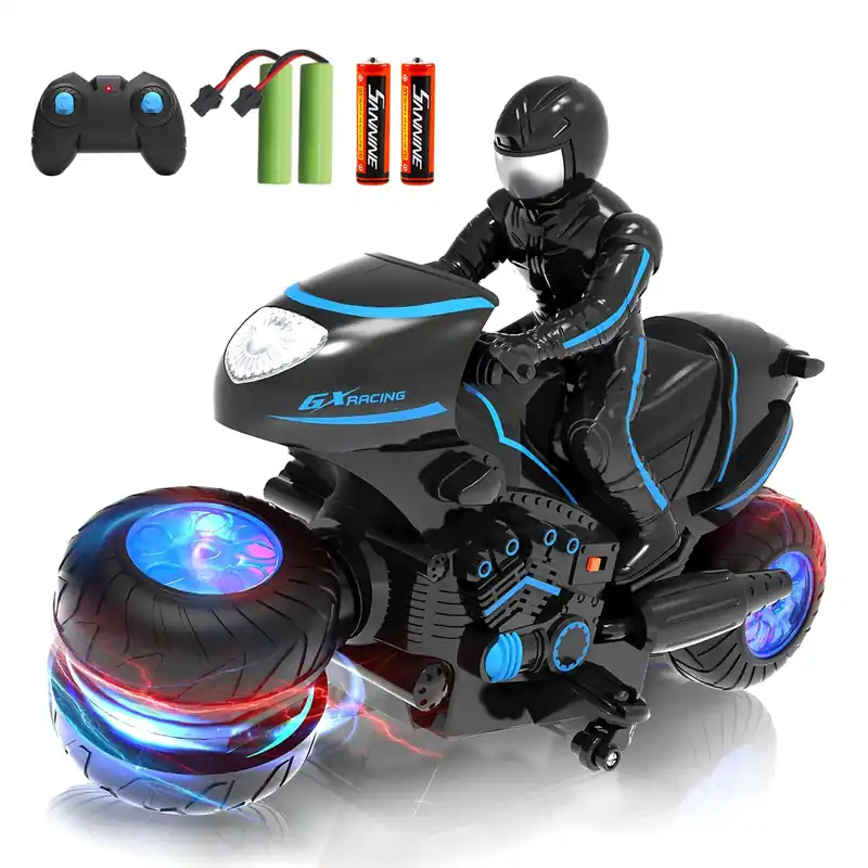 Tecnock RC Motorcycle, Remote Control Motorcycle with LED Lights, RC Car Dirt Bike Toy, 360° Spins and Flips, Rechargeable Batteries, Gift for Boys Ages 5-7, 8-12