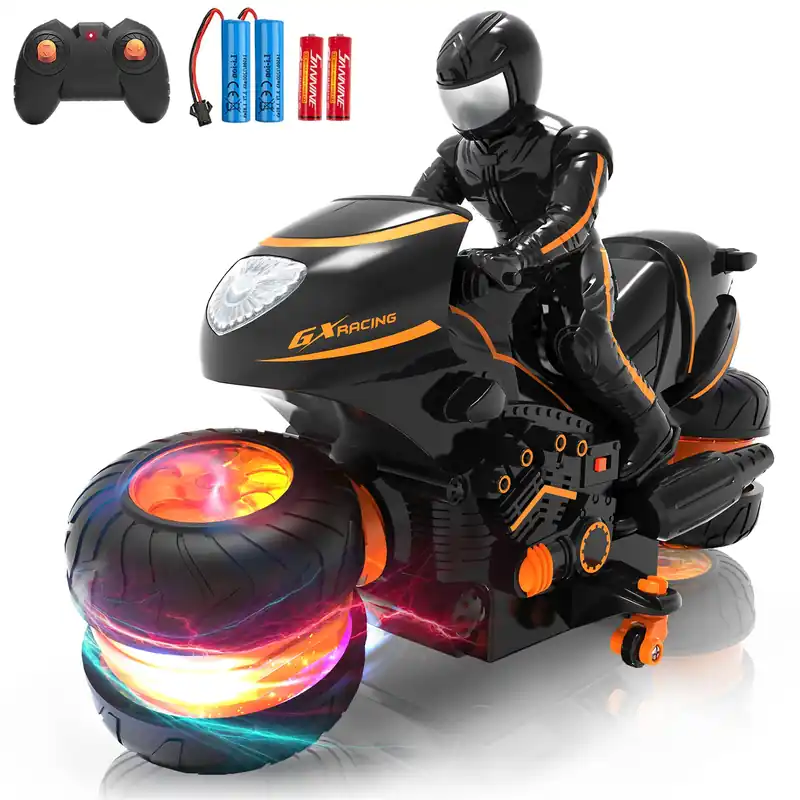 iappadore Remote Control Motorcycle for Kids 5-12, 2026 New Edition RC Stunt Bike with Sideways Glide, RGB Color-Changing Wheels, 2.4GHz Anti-Interference, 2x1200mAh Battery, Gift for Boys Girls