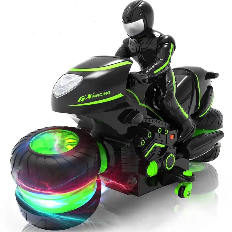 iappadore Remote Control Motorcycle for Boys 4-7, 2026 New RC Dirt Bike Toys with RGB Color-Changing Wheels & Exclusive Sideways Glide, 2.4GHz RC Stunt Motorbike Gift for Kids 5-12