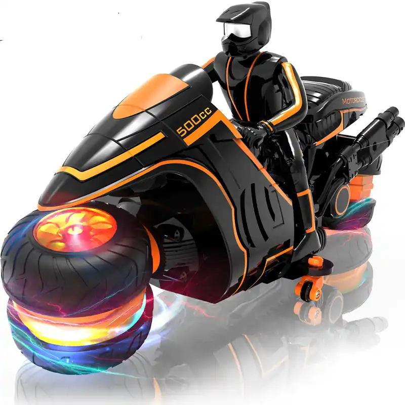 iappadore Remote Control Motorcycle with RGB Lights & Exclusive Side Glide Ready-to-Play with 2 Batteries 2.4GHz RC Stunt Bike Gift for Kids 5-12