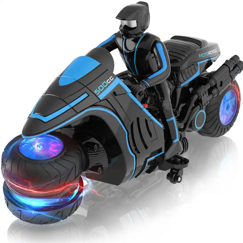 iappadore Remote Control Motorcycle Toys, Colorful Wheels Light Off-Road RC Dirt Bike with Detachable Rider, 360 Degree Rotation, High Speed, 2.4Ghz RC Motorbike Gift for Kids 5-12