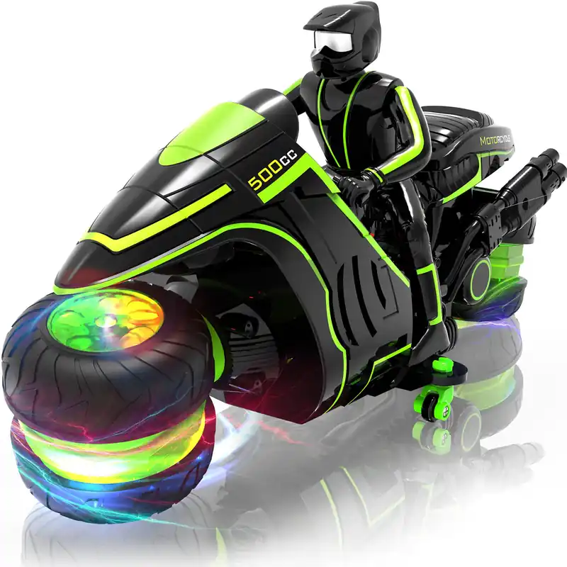 iappadore Remote Control Motorcycle, 2026 New Edition with RGB Color-Changing Wheels and Exclusive Sideways Glide, Ready-to-Play with 2 Batteries, 2.4GHz RC Stunt Bike Gift for Kids Boys Girls 5-12