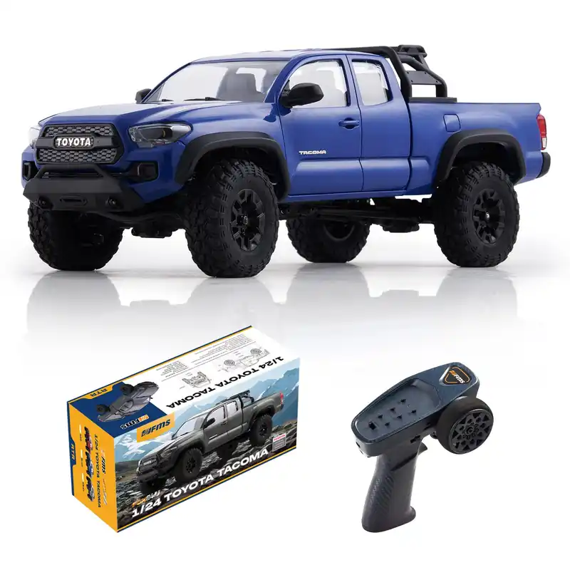 FMS 1/24 FCX24MS Toyota Tacoma S RC Crawler, Officially Licensed RC Truck 2 Speeds Switch with LED Lights, Off-Road RC Model for Adults (Blue)