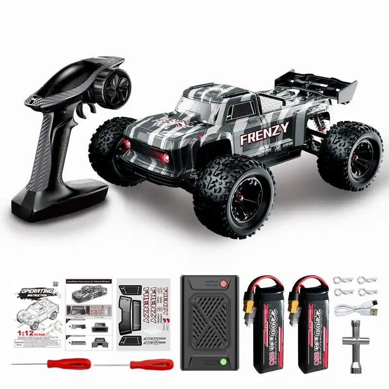 HOSHIPLAY 1 12 4WD RC Monster Truck Brushless Motor, 70+km/h High Speed, Double 3S Li-Po Battery with Balance Charger, Waterproof All-Terrain Hobby Grade Remote Control Car for Adults