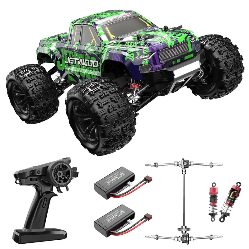 Jetwood 1/16 RC Car for Boys and Adults, 38kph 4WD Ready to Run Hobby RC Truck with 2 Batteries, Off Road Remote Control Monster Truck Gifts for Kids, JC16W