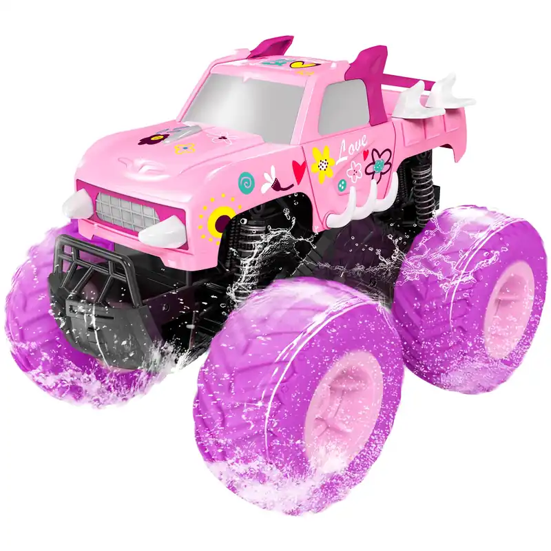 Threeking 1 16 Waterproof Pink RC Monster Truck Toys Amphibious Remote Control Car Pickup 4WD All-Terrain Toy Gift for Girls Ages 6 7 8 9 10 11 12 Durable Off-Road Fun for Indoor & Outdoor Play