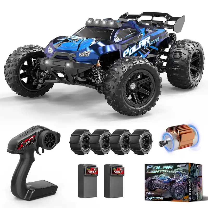 Womaqu Rc Cars 1 14 All Terrain RC Car for Adults & Boys, 4WD Off-Road RC Truck High Speed Fast 40+ KPH, 4X4 Waterproof Remote Control Car with 2 Rechargeable 1300 mAh Batteries