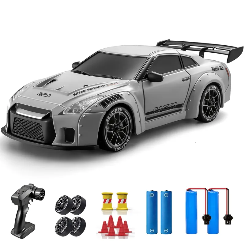 ACAMMZAR RC Drift Car, 1 24 Remote Control Car for Kids, 20KM/H 4WD High Speed RC Cars with LED Lights, Two Batteries, Extra Drifting Tires, Vehicle for Adults Boys Girls