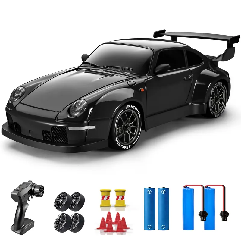 ACAMMZAR RC Drift Car, 1 24 Remote Control Car for Kids, 20KM/H 4WD High Speed RC Cars with Lights, Extra Racing Tires, Vehicle for Adults Boys Girls, Black