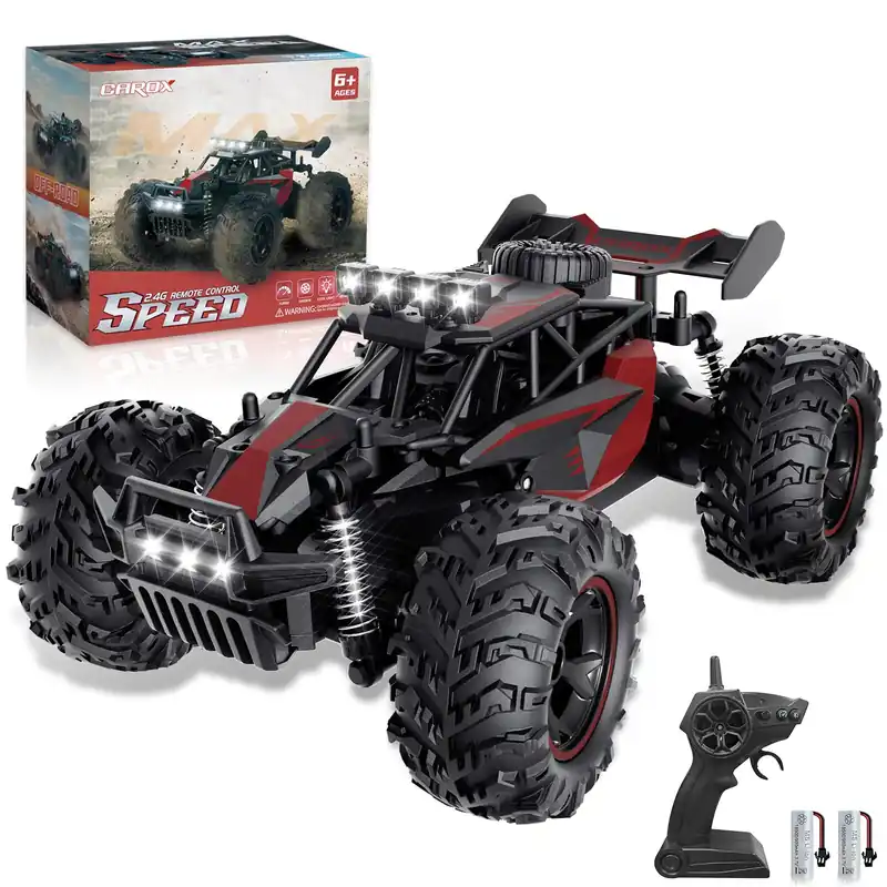 Carox Remote Control Car, 2.4GHz 25KM/H High Speed RC Car, 1 18 Off-Road Monster Truck with LED Lights and 1800mAh Rechargeable Battery – Ideal Gift for Boys 6+